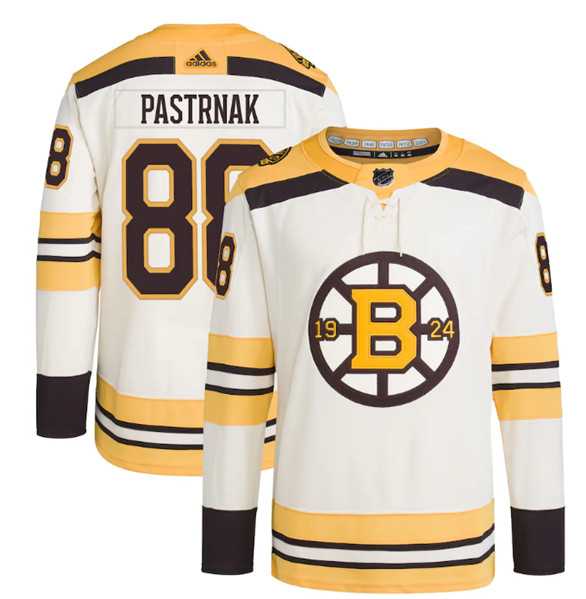 Mens Boston Bruins #88 David Pastrnak Cream 100th Anniversary Stitched Jersey Dzhi